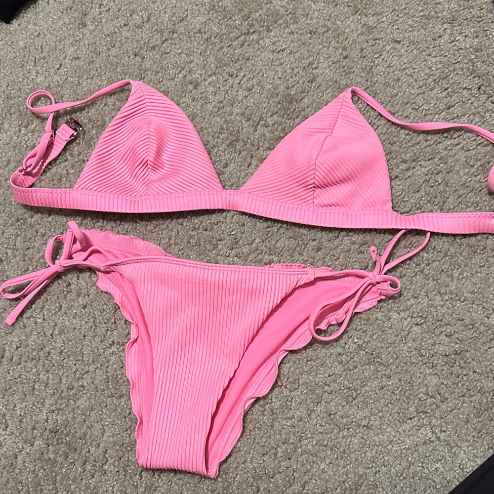 Hollister Pink Ribbed Tie-Side Bikini Set - Women's Swim